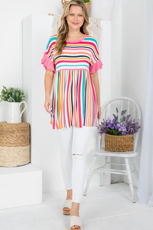 e Luna PLUS Striped Babydoll Tunic Top