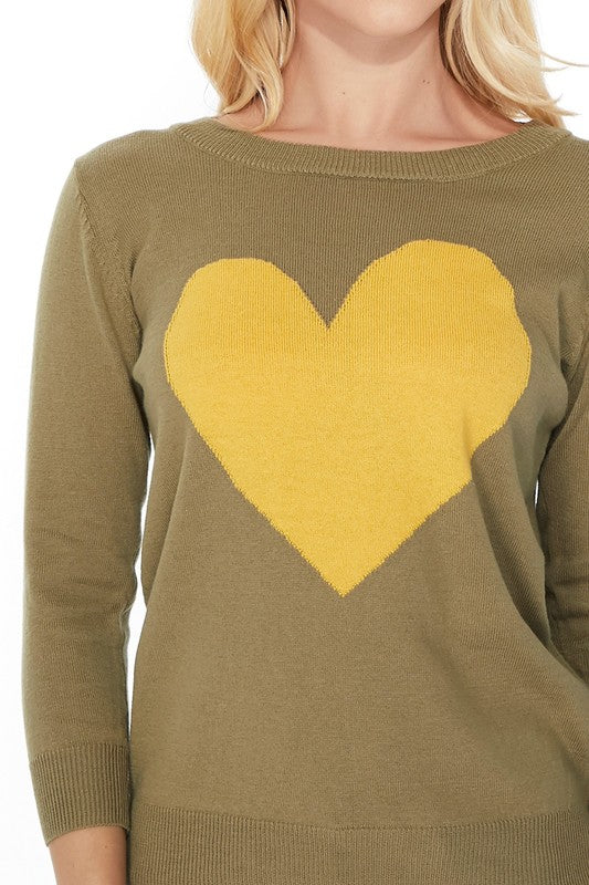 S/S Love Heart Crew-neck  12GG Pullover Sweater