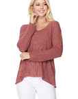 Long sleeve V Neck Thin Slub Knit Sweater