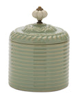 Ribbed Metal Canister with Lid 8"H; Green