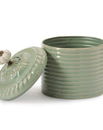 Ribbed Metal Canister with Lid 8"H; Green