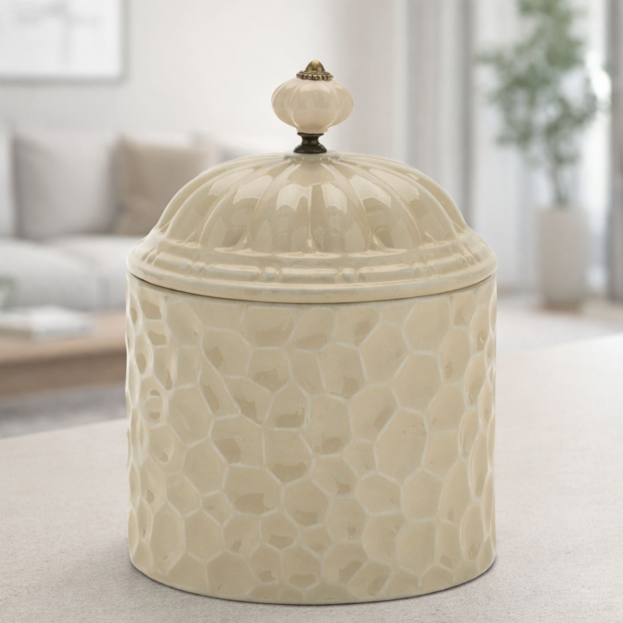 Ribbed Metal Canister with Lid 8"H