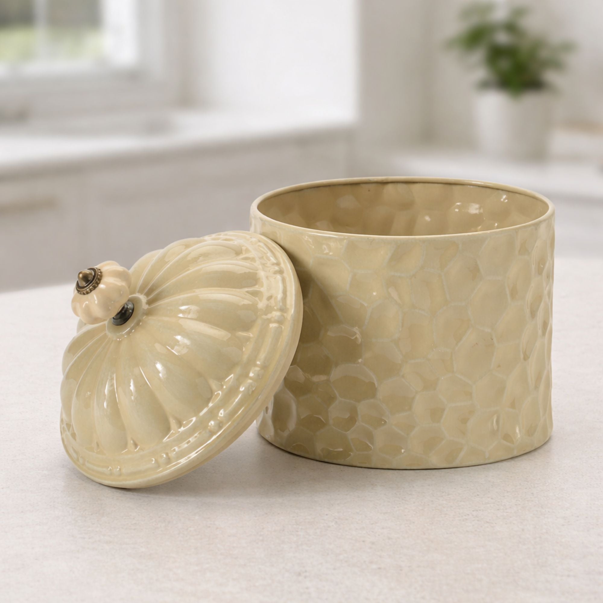 Ribbed Metal Canister with Lid 8"H