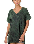 Zenana Mineral Washed Short Sleeve V-Neck - Online Only