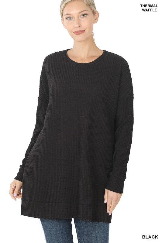 Zenana Brushed Thermal Waffle Sweater - Online Only