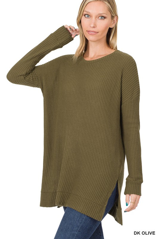 Zenana Brushed Thermal Waffle Sweater - Online Only