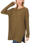 Zenana Brushed Thermal Waffle Sweater - Online Only