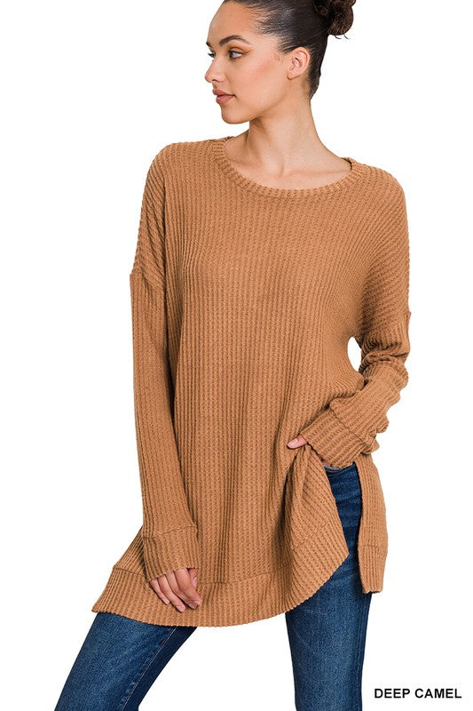 Zenana Brushed Thermal Waffle Sweater - Online Only