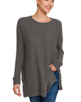 Zenana Brushed Thermal Waffle Sweater - Online Only