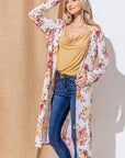 And The Why Floral Kimono Open Front Longline Cardigan