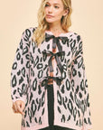 Davi & Dani Leopard Ribbon Tie Front Loose Fit Cardigan