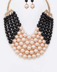 2 Tone Layered Pearls Strand Statement Necklace