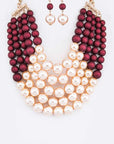 2 Tone Layered Pearls Strand Statement Necklace