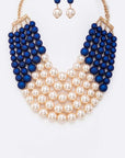 2 Tone Layered Pearls Strand Statement Necklace