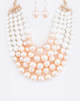 2 Tone Layered Pearls Strand Statement Necklace