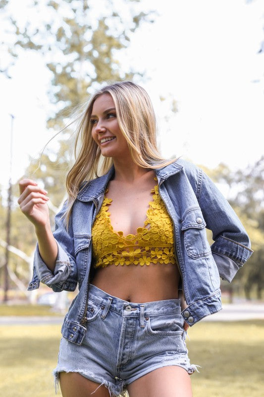 Leto Accessories Crochet Daisy Longline Bralette