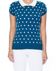 Puffed Cap Sleeve Polka Dot Jacquard Sweater