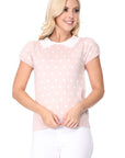 Puffed Cap Sleeve Polka Dot Jacquard Sweater