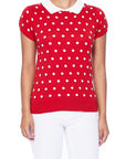 Puffed Cap Sleeve Polka Dot Jacquard Sweater