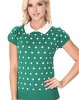 Puffed Cap Sleeve Polka Dot Jacquard Sweater