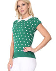 Puffed Cap Sleeve Polka Dot Jacquard Sweater