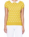 Puffed Cap Sleeve Polka Dot Jacquard Sweater