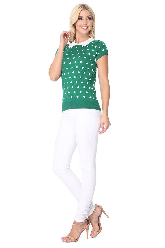 Puffed Cap Sleeve Polka Dot Jacquard Sweater