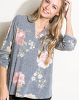 e Luna Floral Split Neck Top