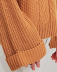 V Neck Bell-Sleeve Cable-Knit Oversize Sweater Top