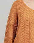 V Neck Bell-Sleeve Cable-Knit Oversize Sweater Top