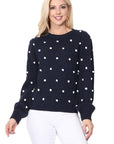 Pom Pom Crochet Polka Dot Round Neck Sweater Top