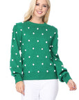 Pom Pom Crochet Polka Dot Round Neck Sweater Top