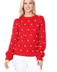 Pom Pom Crochet Polka Dot Round Neck Sweater Top