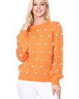 Pom Pom Crochet Polka Dot Round Neck Sweater Top