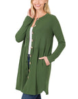 Zenana Shirred Waist Buttoned Cardigan with Side Pockets - Online Only