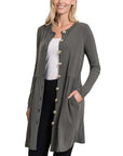 Zenana Shirred Waist Buttoned Cardigan with Side Pockets - Online Only