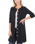 Zenana Shirred Waist Buttoned Cardigan with Side Pockets - Online Only