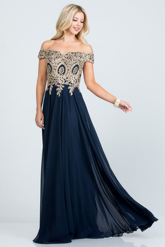 La Scala PLUS Off Shoulder Chiffon Gown with Applieques