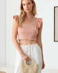 Le Lis Ruffled Cap Sleeve Square Neck Crop Top