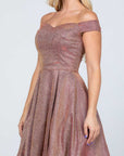 La Scala Off Shoulder Skater Dress in Jacquard Fabric