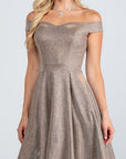 La Scala Off Shoulder Skater Dress in Jacquard Fabric