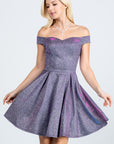 La Scala Off Shoulder Skater Dress in Jacquard Fabric