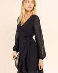 Sz M Gilli Long Sleeve Double Layer Wrap Dress