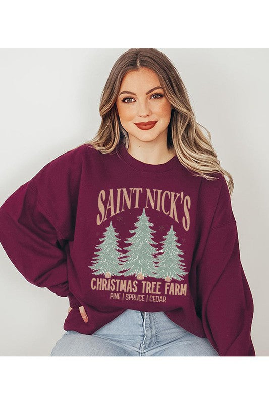 Saint Nicks Christmas Tree Farm Unisex Fleece Sweatshirt