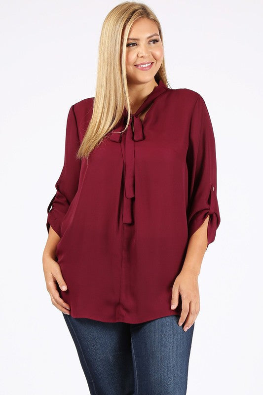 Plus Size Tie V-Neck Top