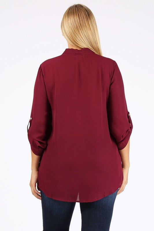 Plus Size Tie V-Neck Top