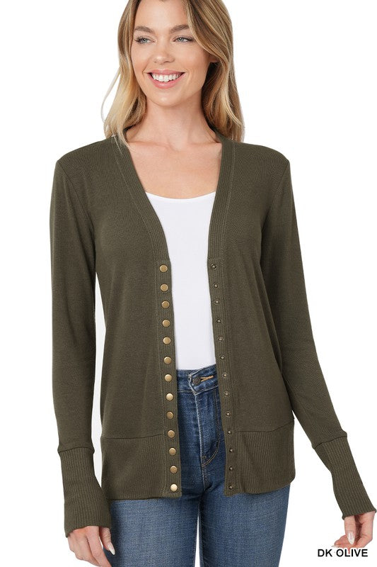 Zenana Snap Button Cardigan with Ribbed Detail