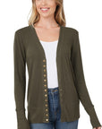 Zenana Snap Button Cardigan with Ribbed Detail - Online Only