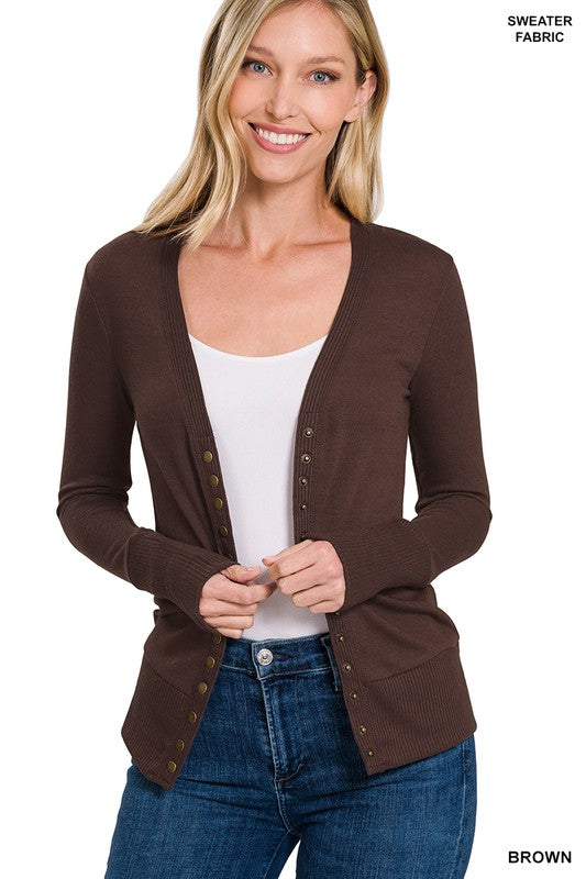 Zenana Snap Button Cardigan with Ribbed Detail