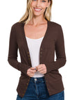 Zenana Snap Button Cardigan with Ribbed Detail